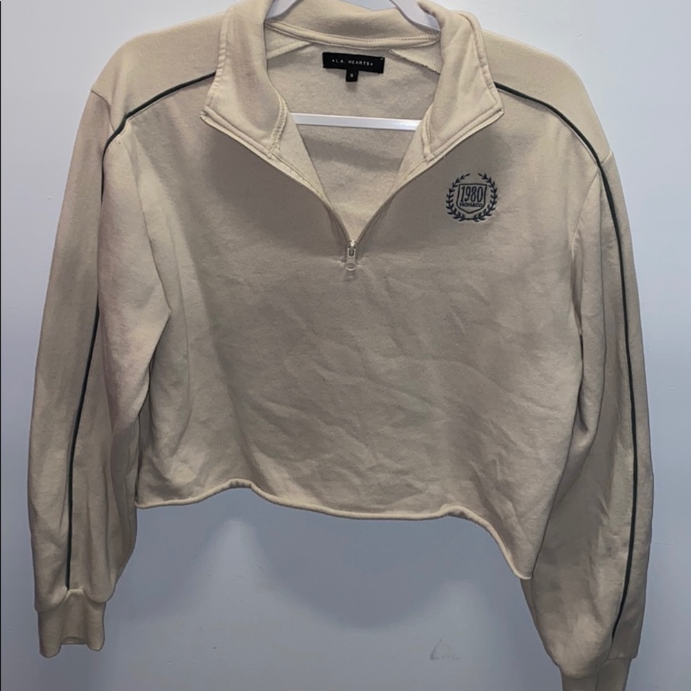 La hearts beige cropped quarter zip